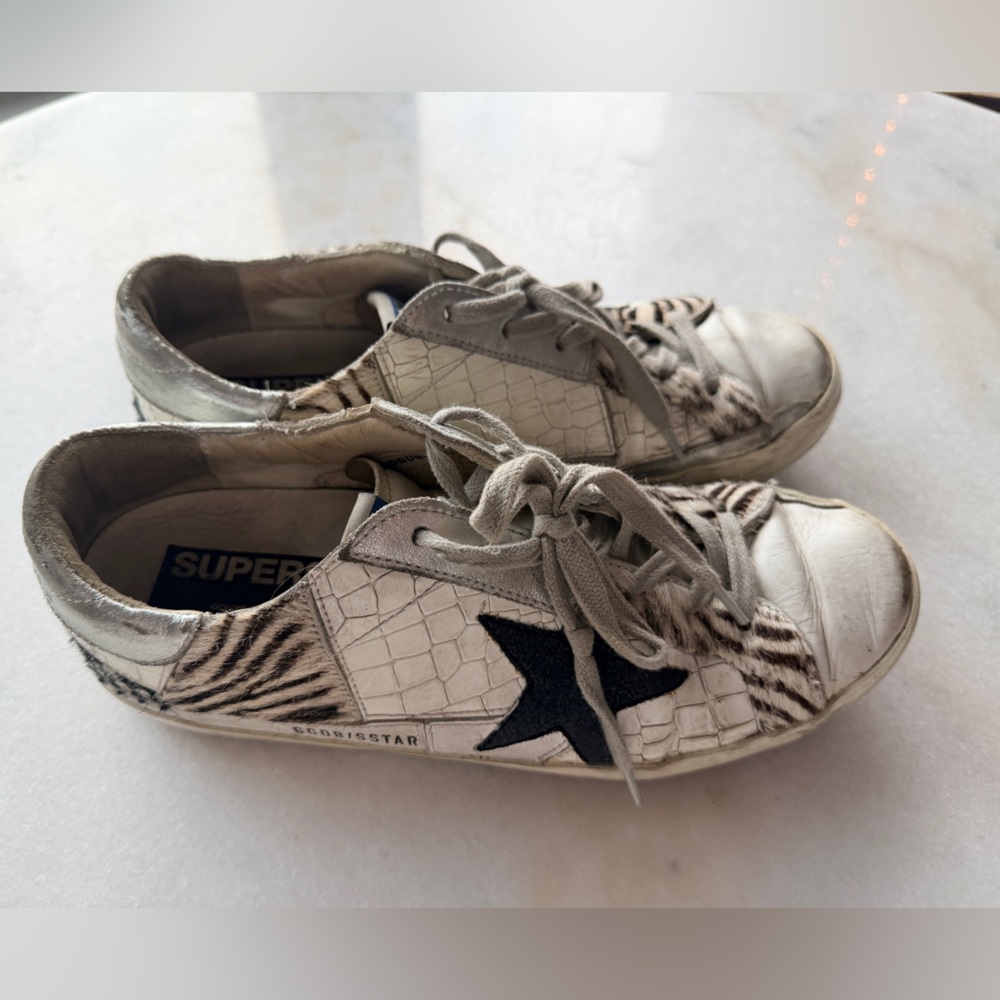 Golden Goose Superstar Sneakers with Black Star and Animal Print size 40
